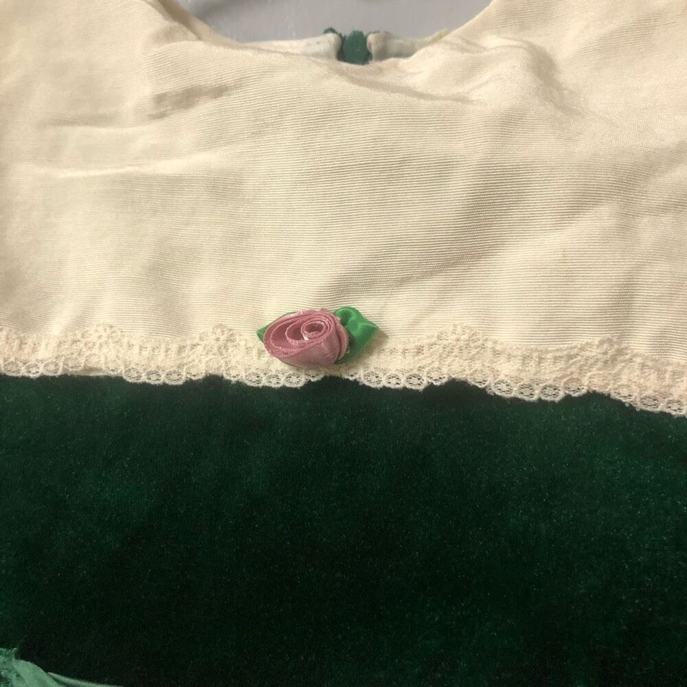 Vintage Girls Green Velvet Holiday Dress Lace Collar Rosettes‎ Christmas 4T - Picture 3 of 8